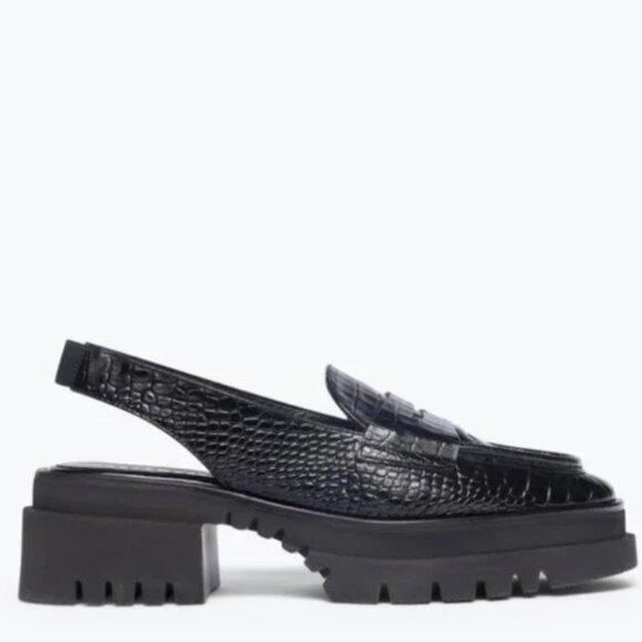 Freda Salvador Black Croc Leather Slingback Flats Women's US 7 - Picture 1 of 7